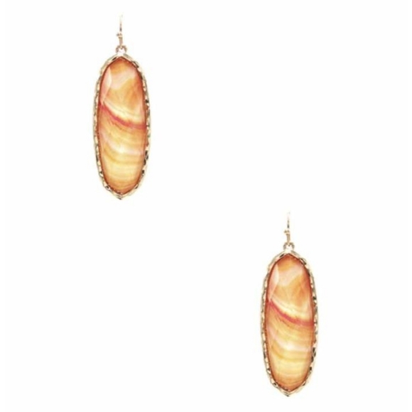 Oval beveled marbled acrylic orange blue pink pierced earrings Goldtone - Picture 3 of 10